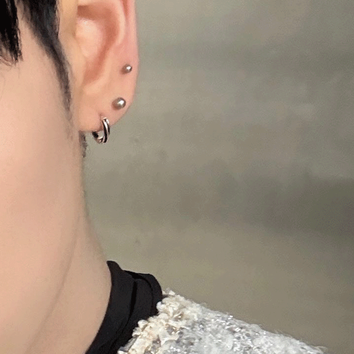 [925 Silver] 투블랙 원터치 실버 귀걸이