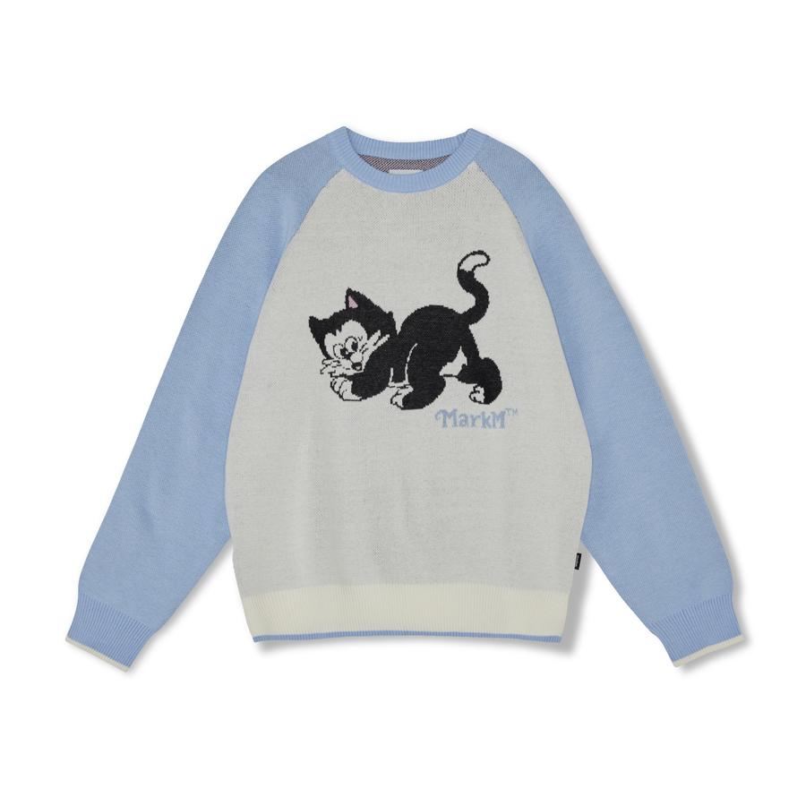 KITTEN RAGLAN CREWNECK KNIT-WHITE