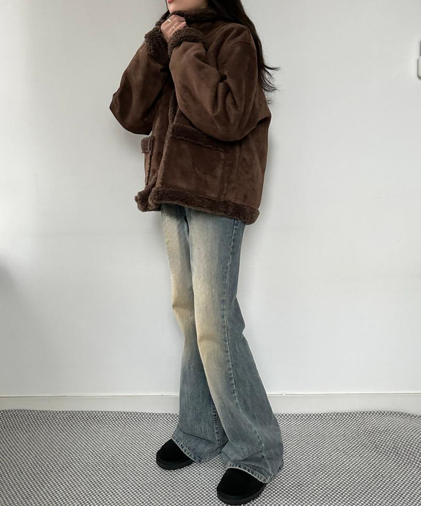 웨이백 구제 워싱 로우라이즈 부츠컷 데님