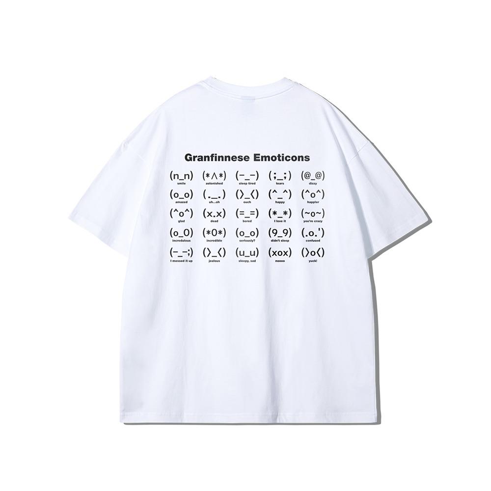 이모티콘 그래픽 오버핏 반팔티- 화이트