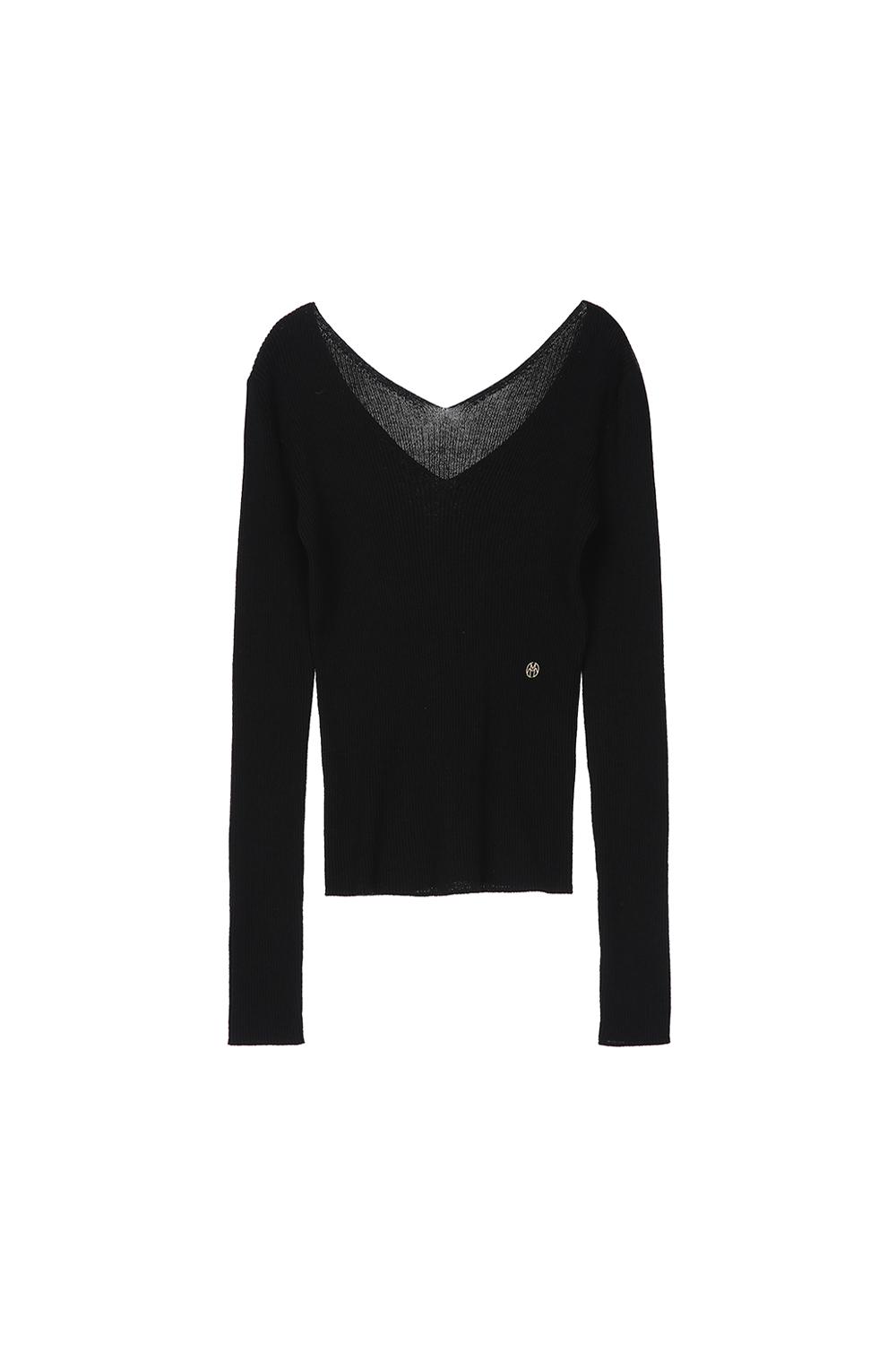 V-Neck Slim Knit, Black