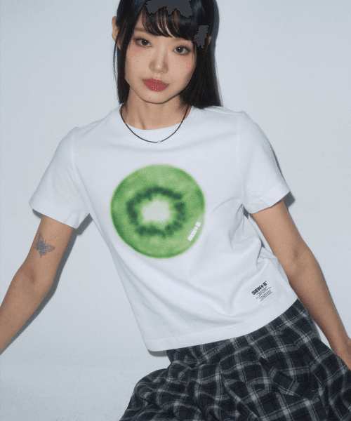 BUBBLE KIWI 세미크롭 반팔티