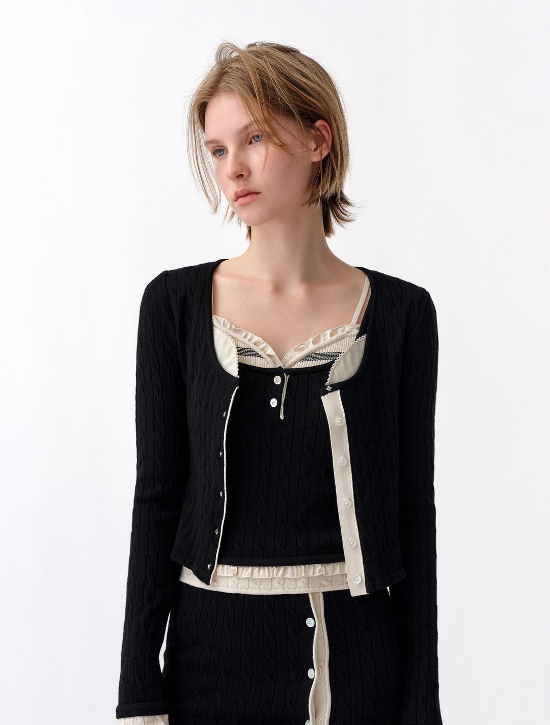 새틴 레이어드 케이블 가디건 (블랙)