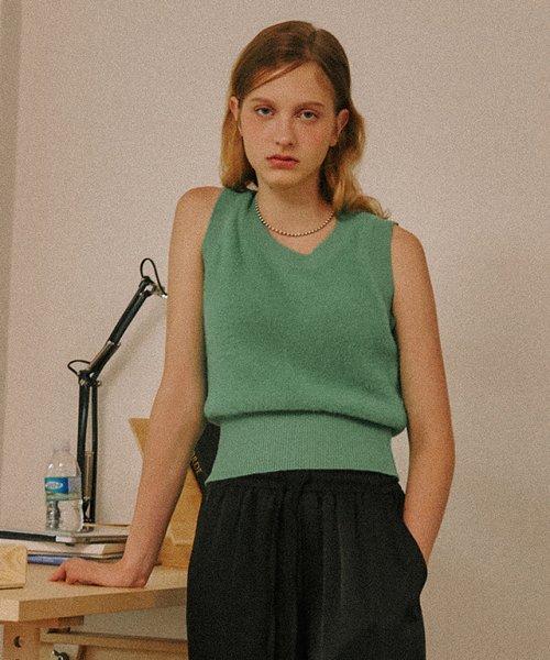 HAIRY U NECK KNIT VEST GREEN