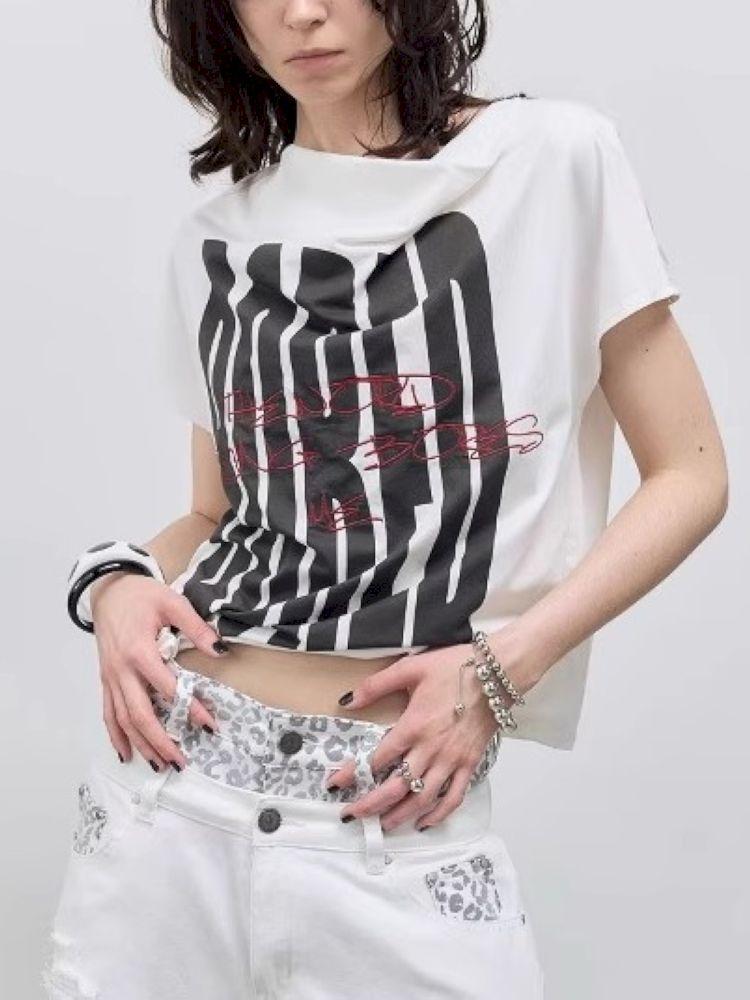 Printed and embroidered Irregular T-shirt【s0000012414】