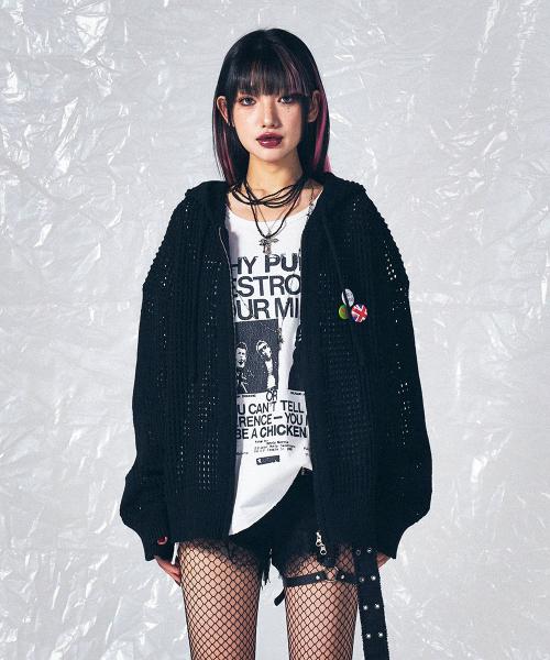 CROSS MESH ZIP HOODIE BLACK