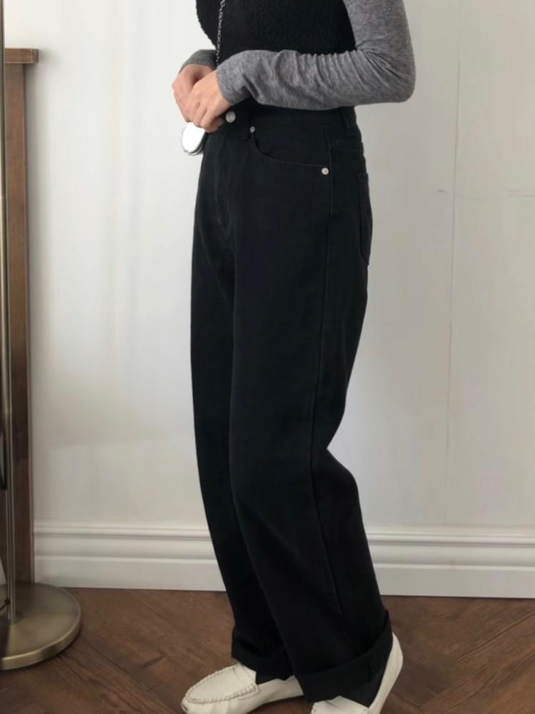 로그 흑청 와이드 팬츠 인생 블랙 데님 [디셈브]