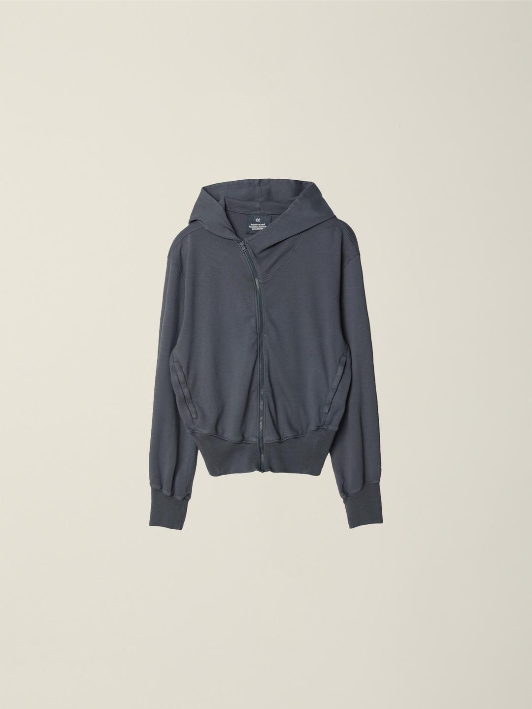 GARMENT DYED CURVED HOODED ZIP JACKET  CHARCOAL