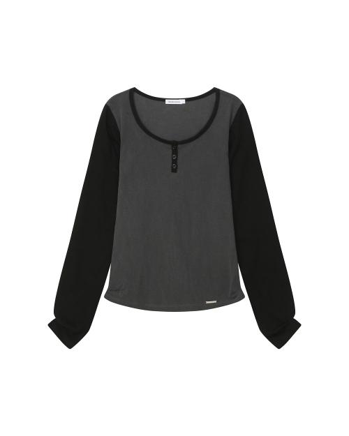 Henley neck long sleeves CHARCOAL