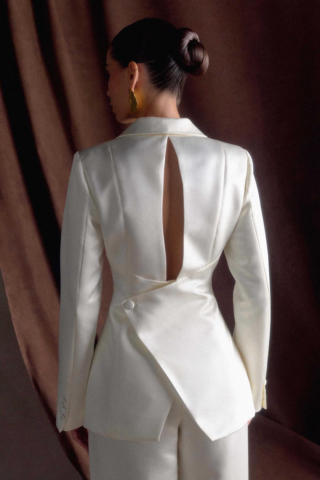 Ada Tailored Satin Blazer - Ivory - XXS