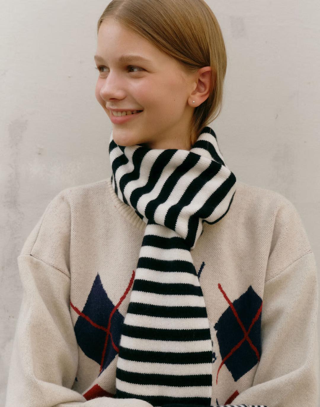 [7%추가쿠폰] 캐시울 스트라이프 니트머플러_블랙