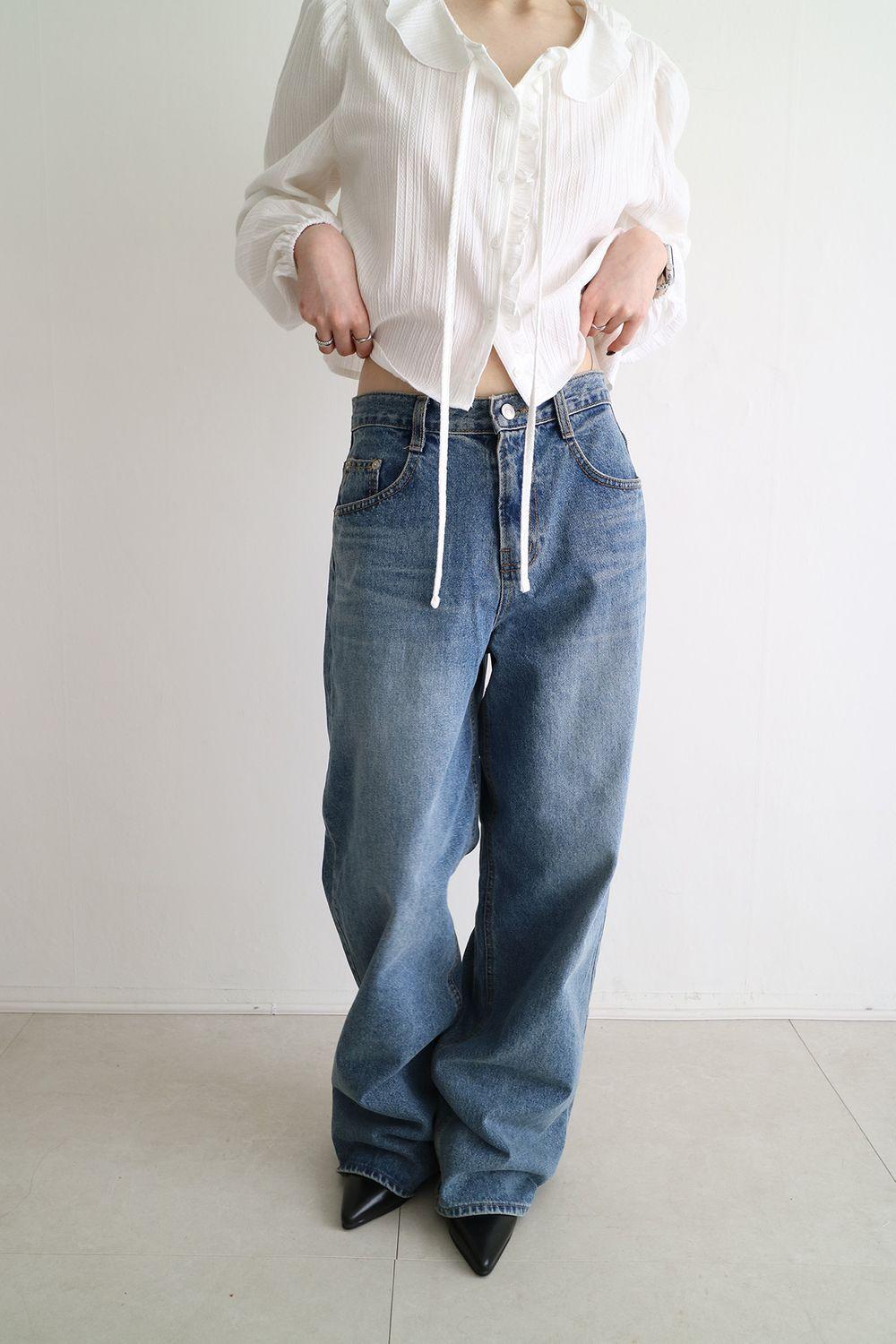 (M 당일) 샌드 미드라이즈 와이드데님팬츠