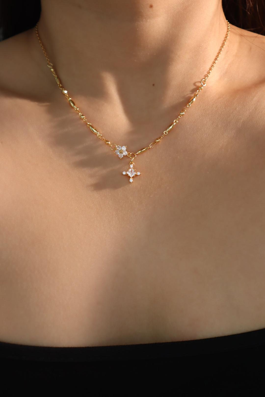 18K Real Gold Plated Diamond Cross Necklace