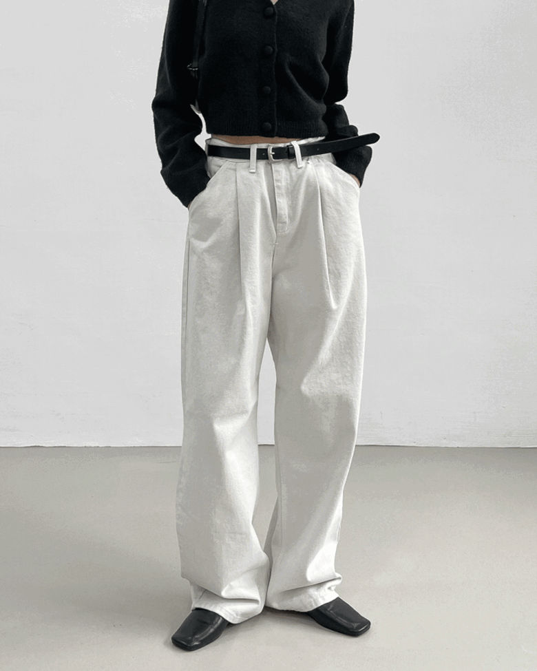 [unisex] 크라운 투턱 롱 와이드 팬츠