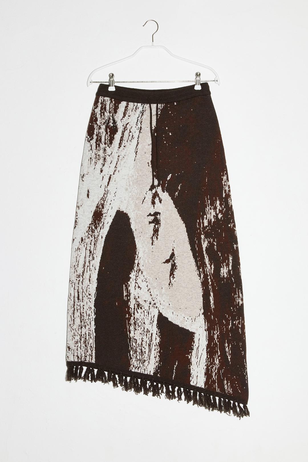 ASYMMETRY FRINGE CASHMERE SKIRT - BROWN
