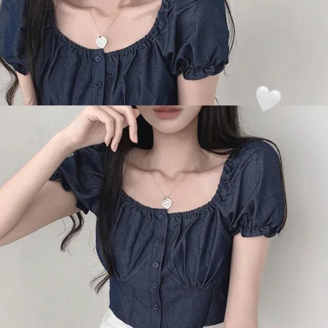 [여리핏/핏보장!] 여름날 앨리스 로앙 퍼프 반팔 크롭 블라우스