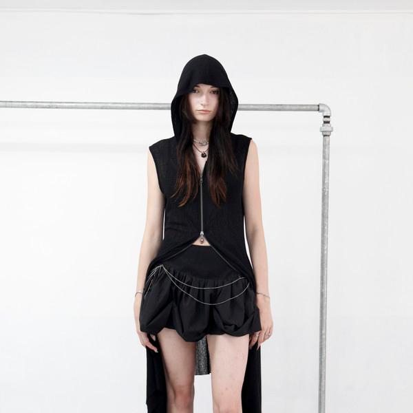 CHAIN BALLOON SKIRT, BLACK