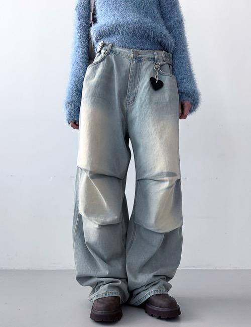 heart key ring pintuck denim pants
