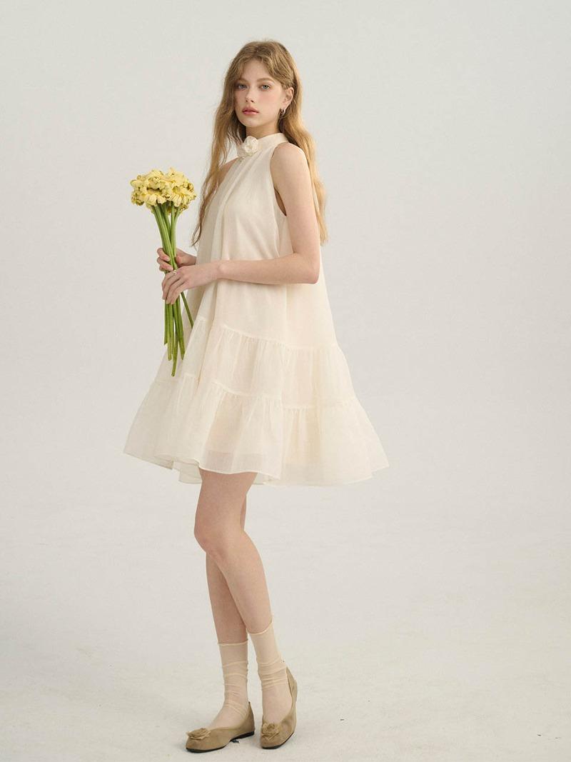 밀크 홀터넥 미니원피스