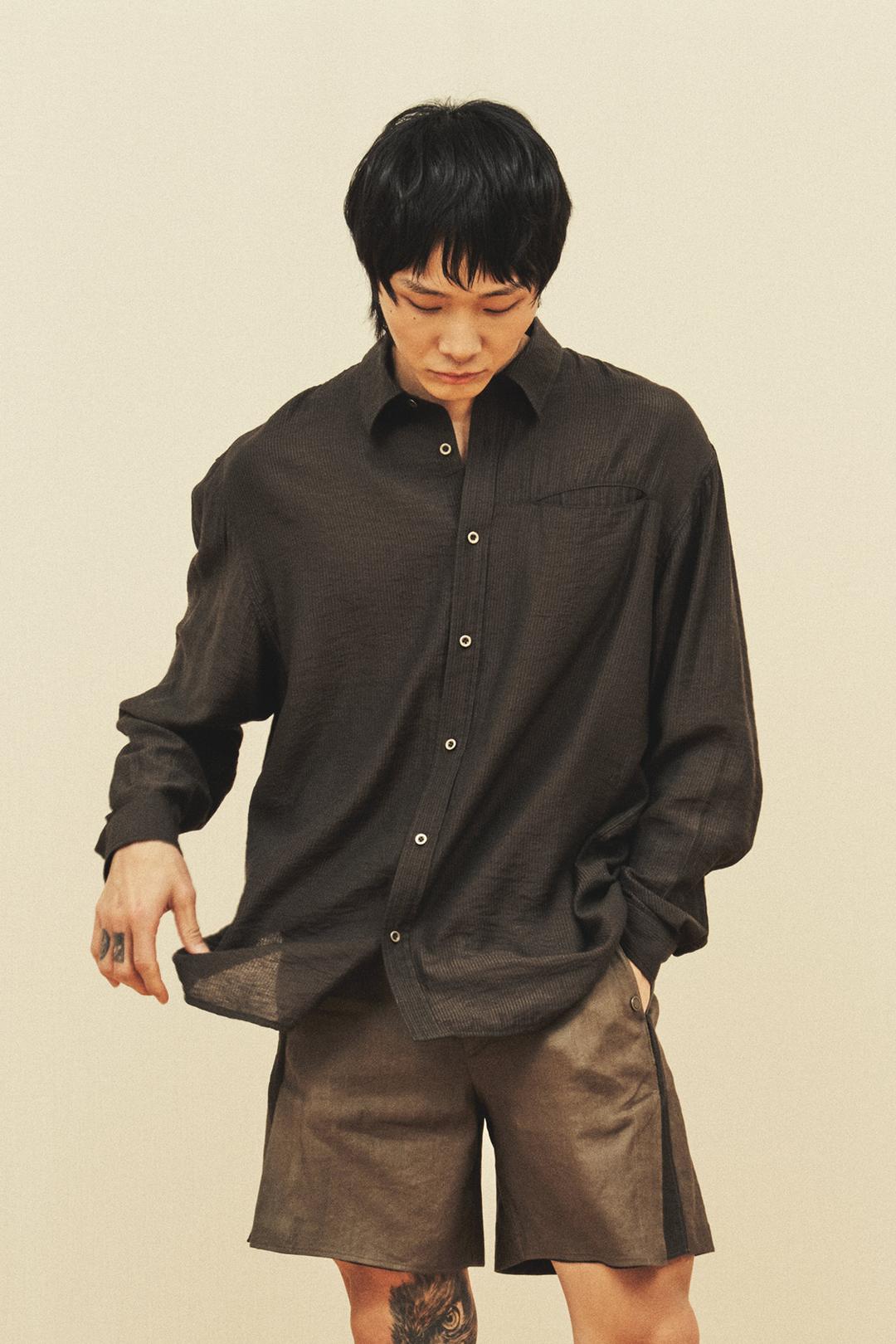Stripe Silky Shirt - Olive Brown