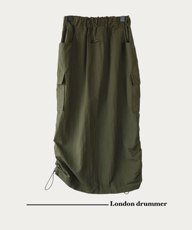 [당일출고]스트링 밑단 셔링 카고 롱 스커트