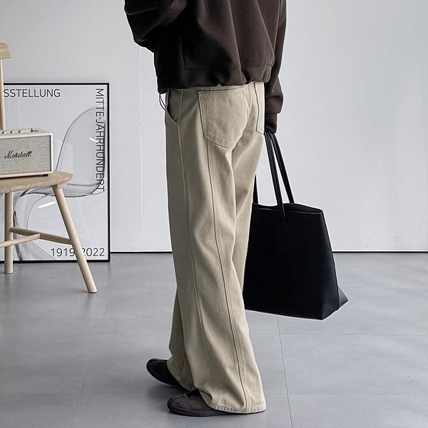 로저드 절개 세미 와이드 코튼 팬츠