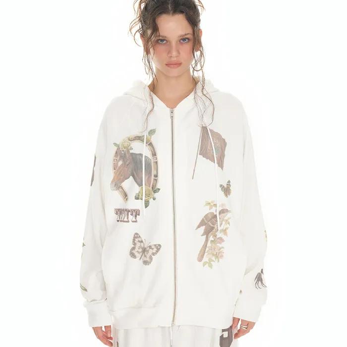 WESTERN WAFFLE ZIP-UP HOODIE (WHITE)