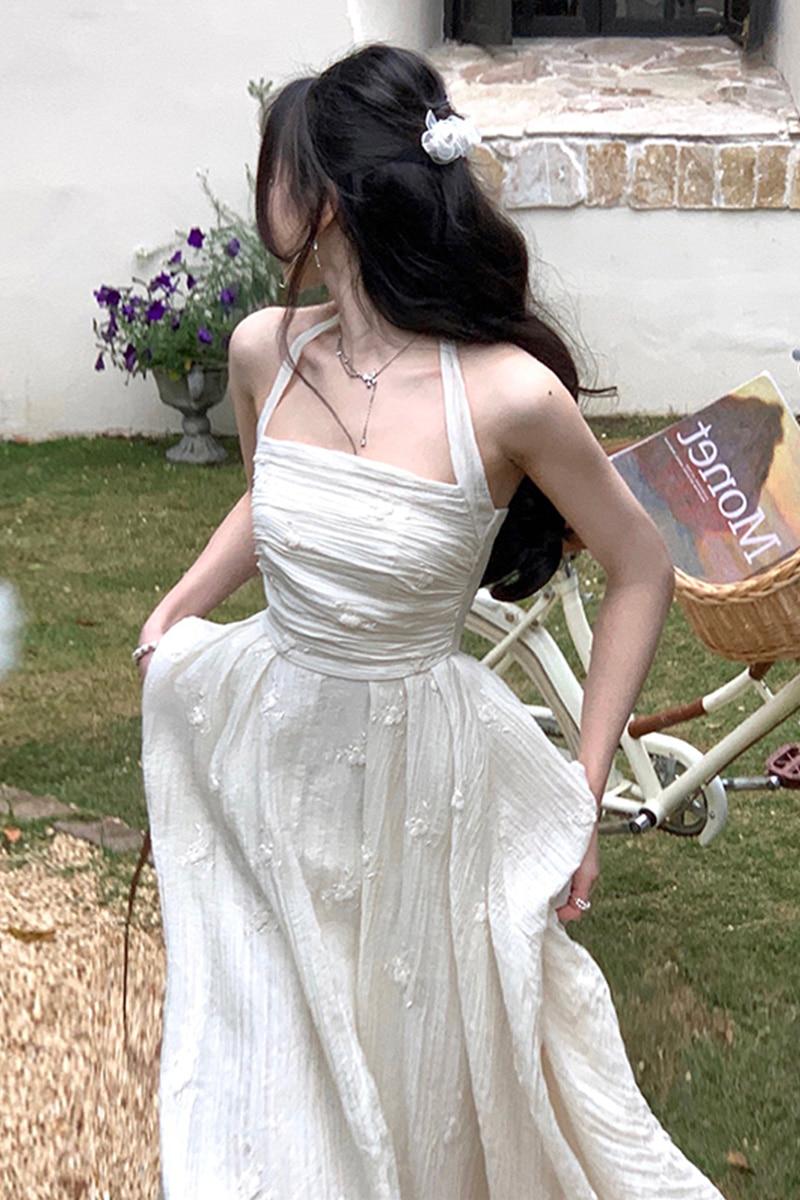 조이얼랏 [♥인기/민소매/당일발송]혼네 스퀘어넥/홀터넥 셀프웨딩 여름 봄 촬영 드레스 스몰웨딩 스냅 촬영 꽃 자수 플라워 결혼 231032-72