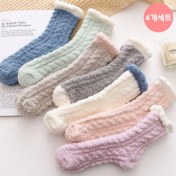 트리미 여성 파스텔 니트 털 수면양말 4켤레세트