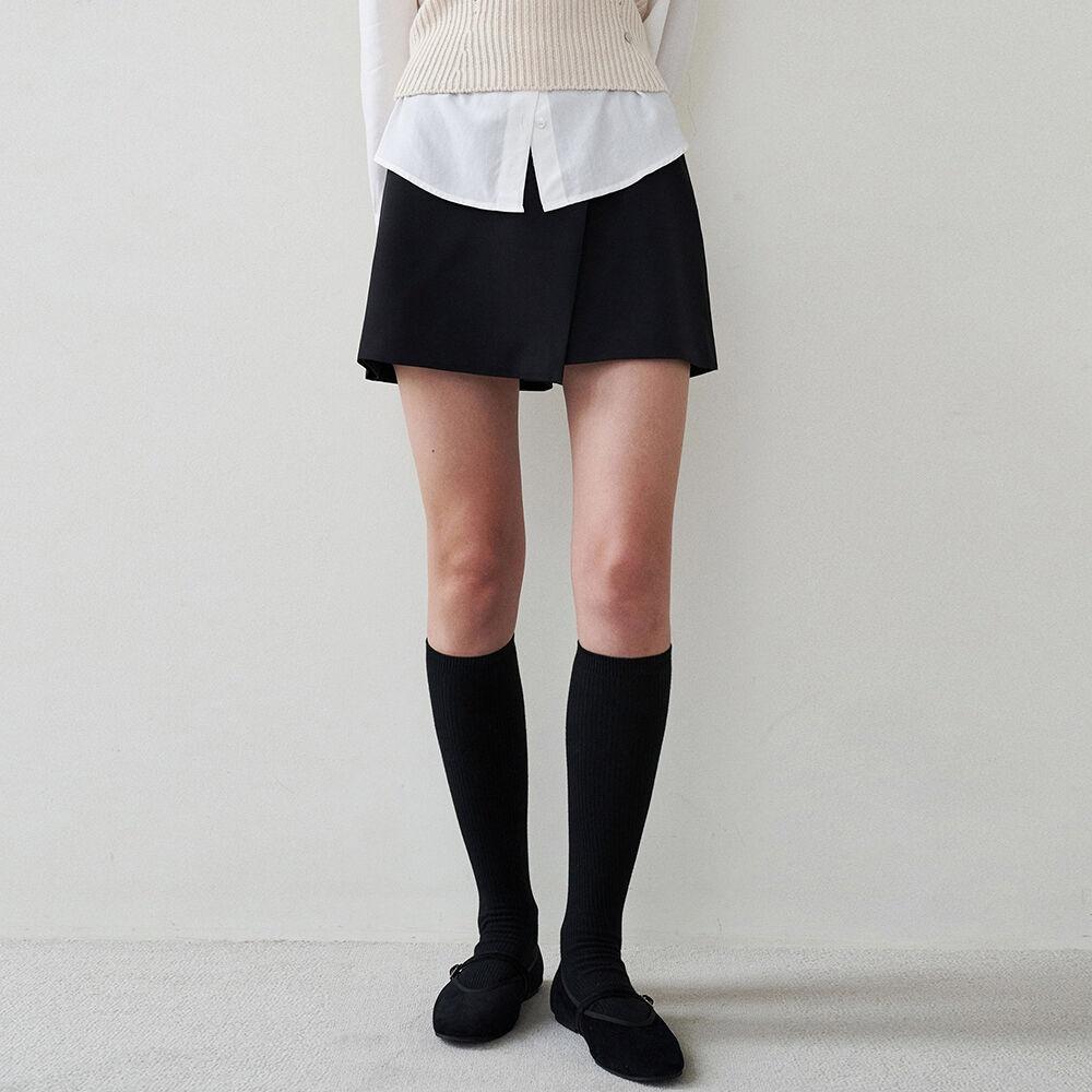 페이크 랩 스커트 팬츠 - 블랙