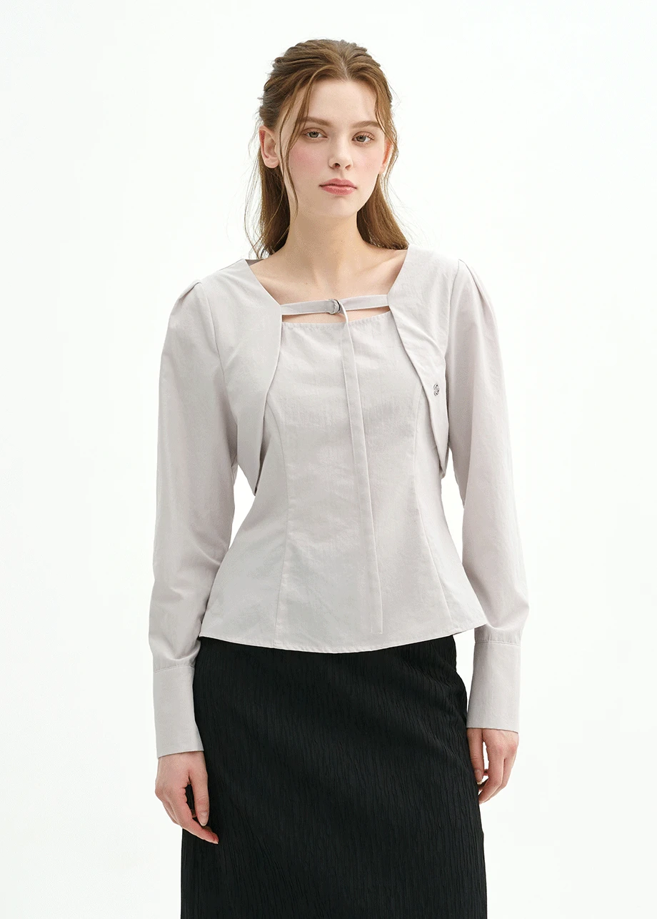 [44-120]  Zarai Bolero Layered Blouse  제라이 볼레로 레이어드 블라우스 (봄-가을-하객룩-격식룩-오피스룩-출근룩-데일리룩-유니크-페미닌-클래식-볼레로-블라우스-자체제작)