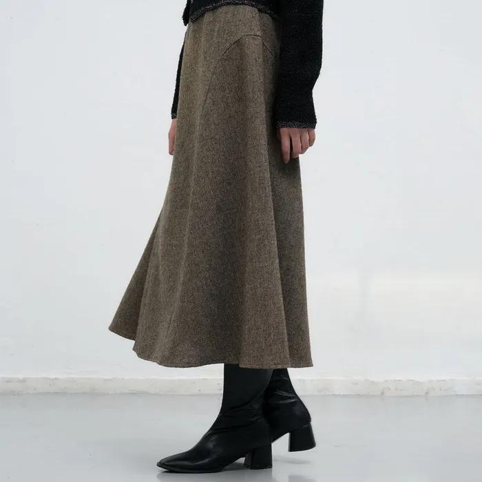 WOMAN 울 플레어 롱 스커트 [BROWN] / WBE4L13517