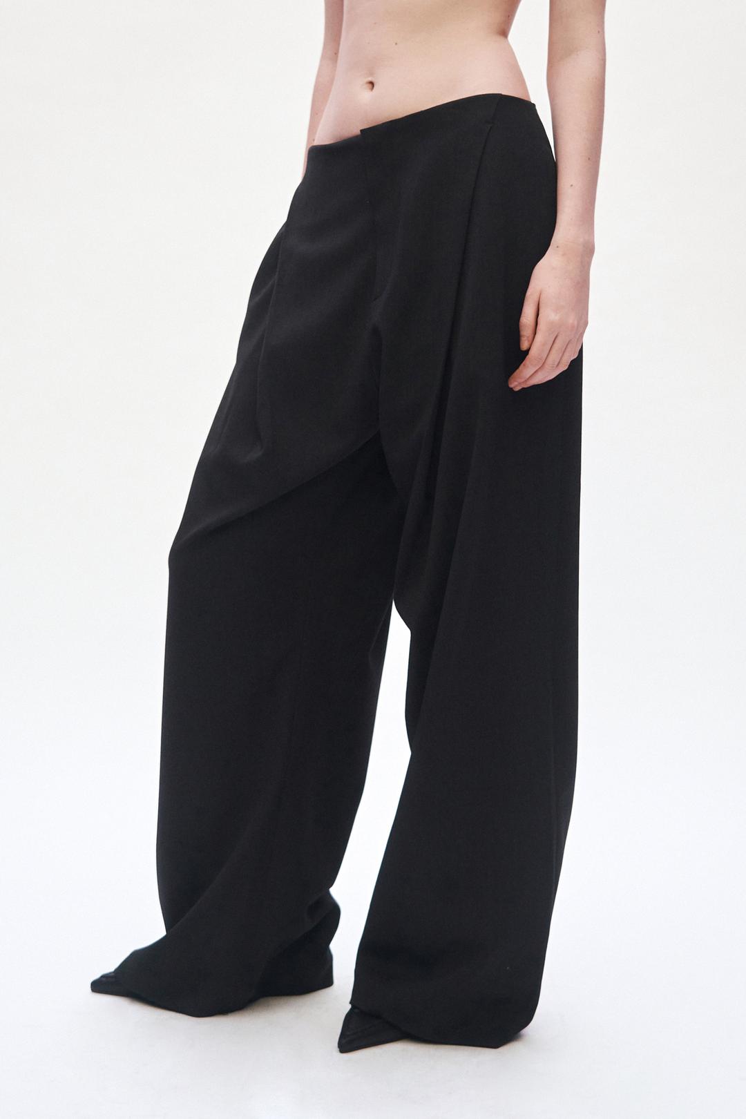 Low Rise Wide Slacks [ Charcoal ]