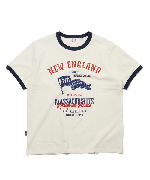 뉴잉글랜드 빈티지 그래픽 링거 반팔티 아이보리_FS2KT73U
