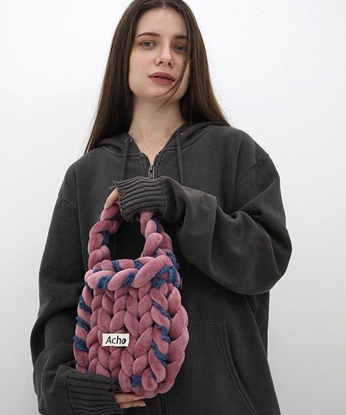 벨벳 데님 브레드 미니 토트백_딥핑크