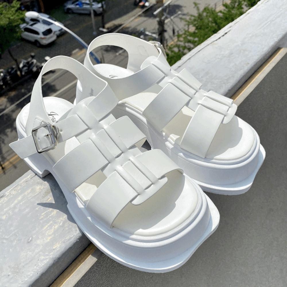 키키슈즈 데일리 글래디 여름 통굽 샌들 화이트 블랙 5cm