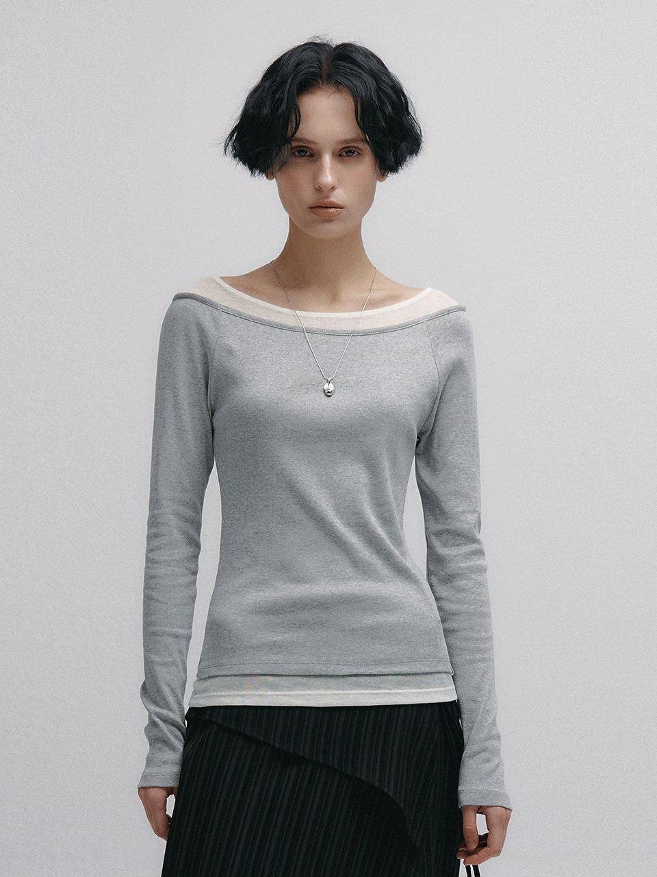 [4/30 순차출고] Boat Neck Layered Slim T-shirt (Gray)