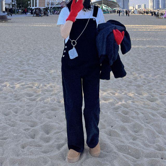 (2color) 메가 코듀로이 골덴 루즈핏 와이드 일자 롱 코튼 오버롤 팬츠 멜빵 바지 점프수트