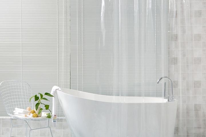 민무늬 욕실 방수 샤워 커튼 (투명, 화이트)