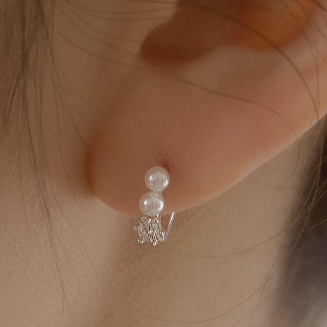 925실버 로코코 진주 원터치 링 귀걸이
