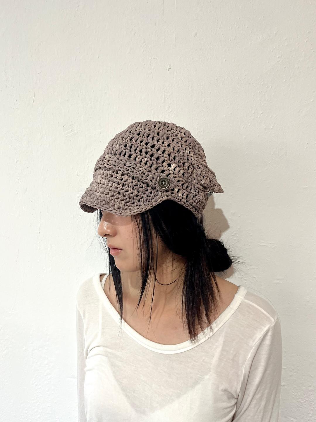 Beige button pocket cap