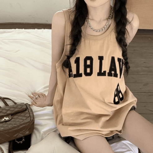 IBOY UGIRL 여성 빅사이즈 루즈핏 자수 운동 나시티 - 상의류 | 쿠팡