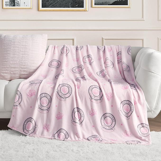 Juicy Couture - Throw Blanket, Juicy Emblem, Plush and Cozy, Decorative Blankets for Sofas, Chairs and Beds, Luxurious and Soft, Chic Home Decor, Measures 50" x 70", Pink