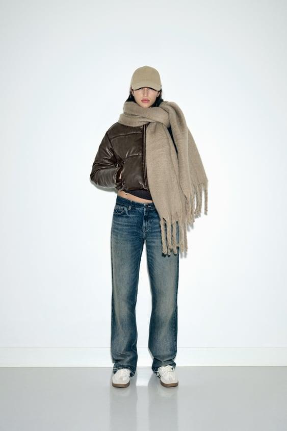 페이크 레더 크롭 패딩 점퍼