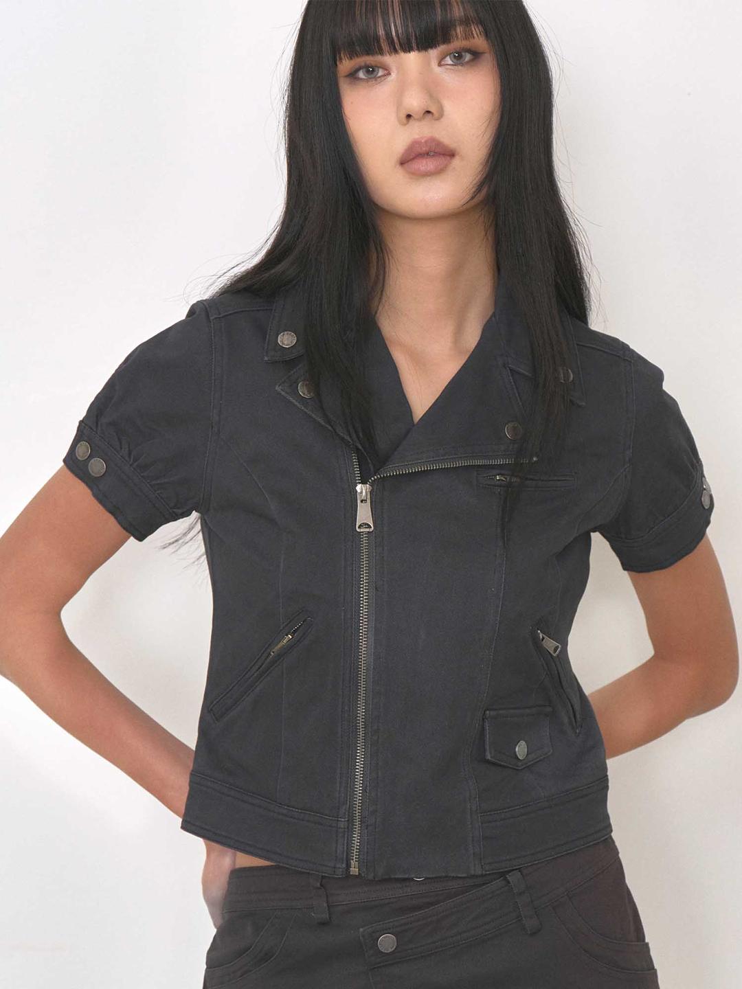 빈티지 레이서 레이스업 자켓  - 차콜