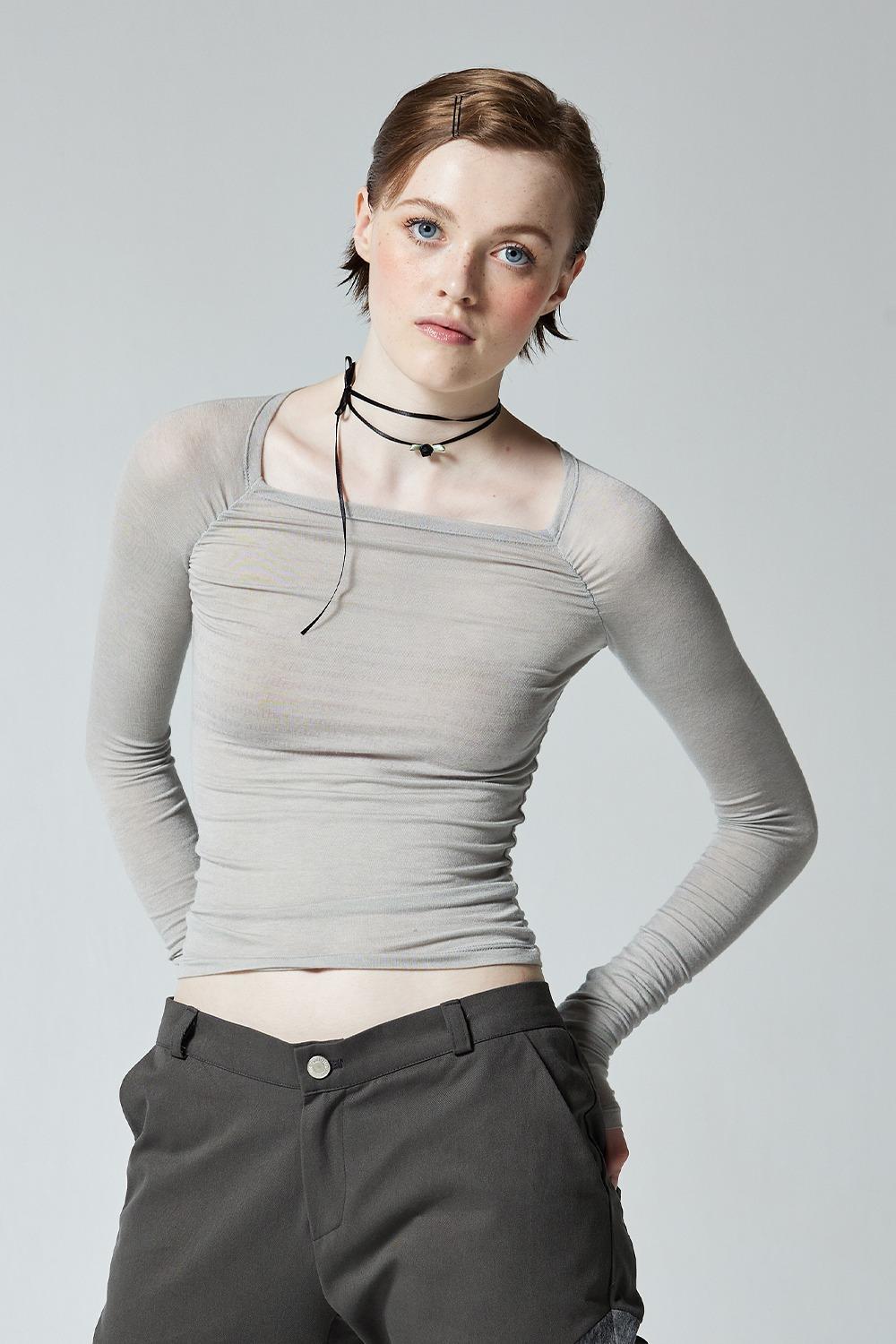 EROS SHIRRING SHEER TEE (에로스 셔링 시어 티) - LIGT GREY