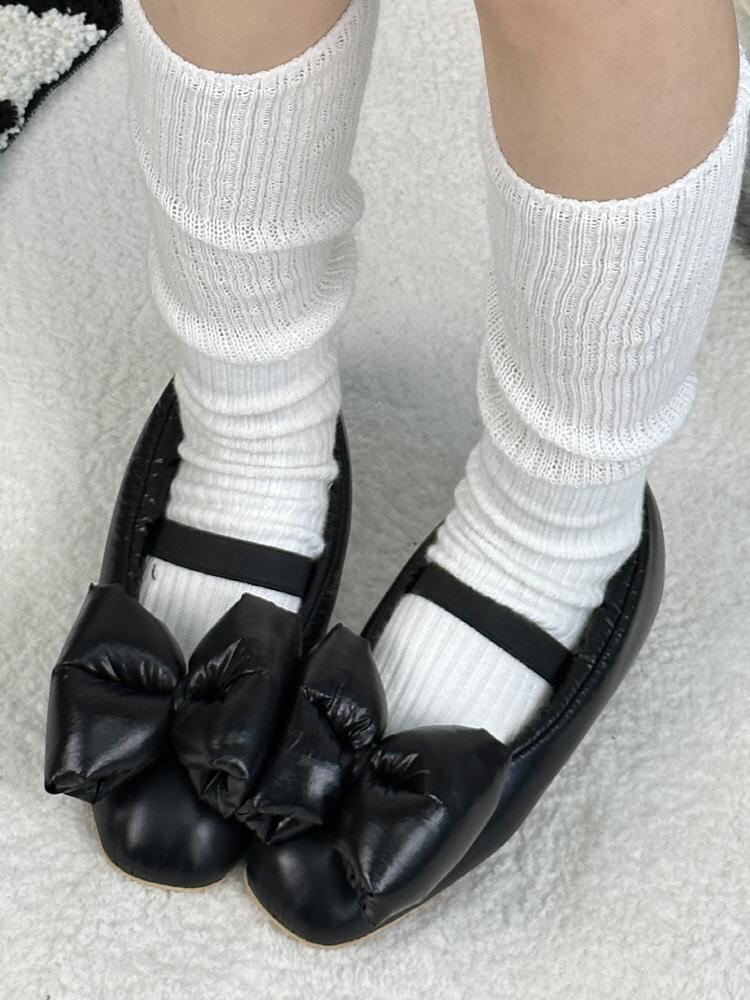 키치 리본 패딩 플랫 발레 슈즈(2color)