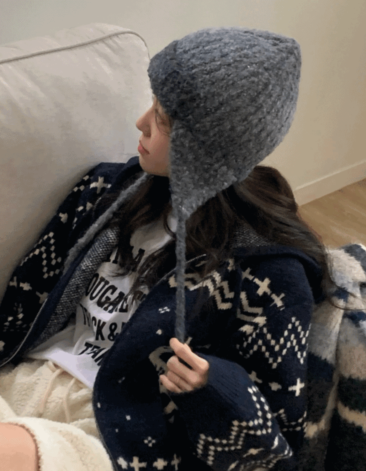 (울12%) 플랩비니 hat - 이어 플랩 울 니트 귀도리 비니 2color