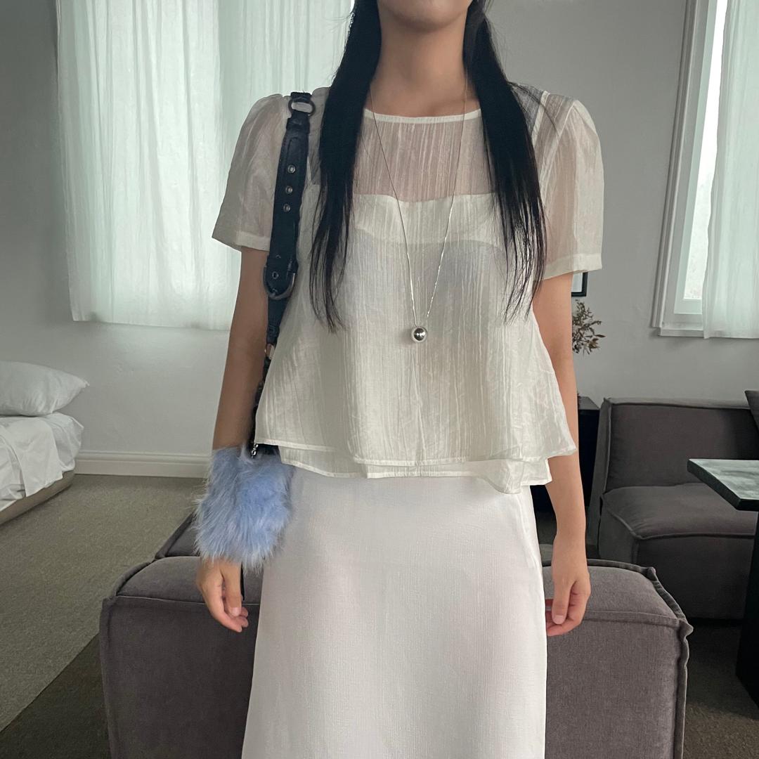 라파브 뷔스티에 레이어드 블라우스 반팔 블라우스