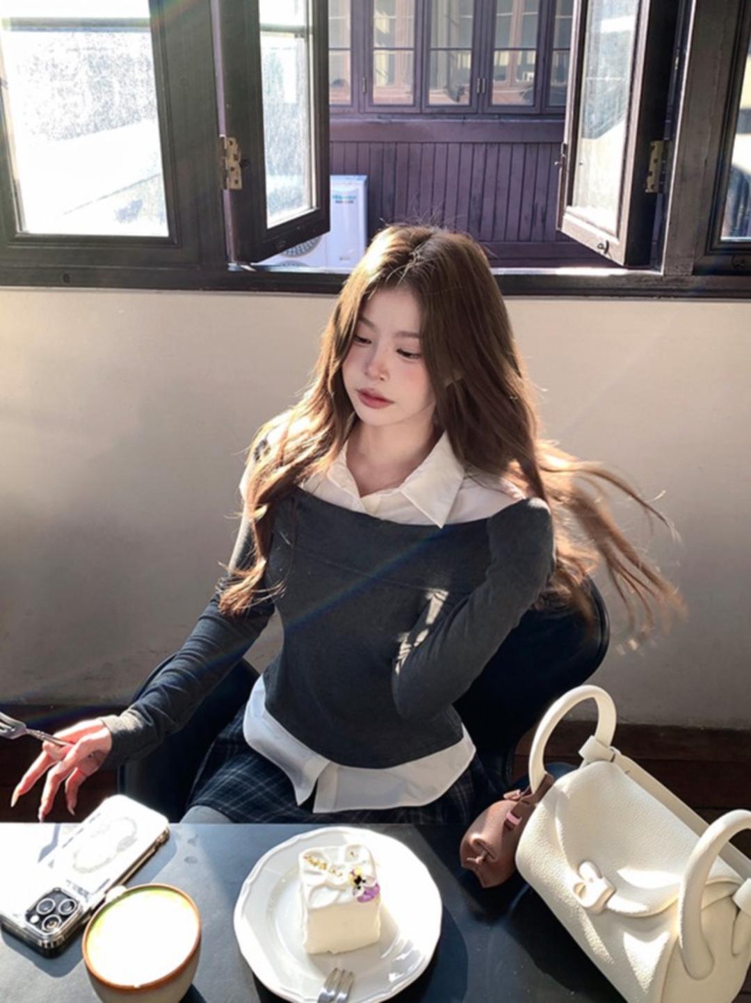 (2color) 오프 니트 레이어 셔츠